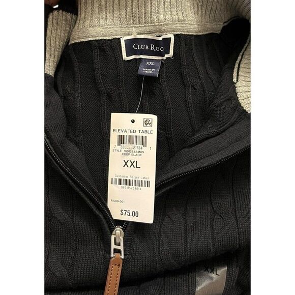 Club Room Mens XXL Black Cable Knit 1/4-Zip Cotton Blend Pullover Sweater $75 - Picture 3 of 4